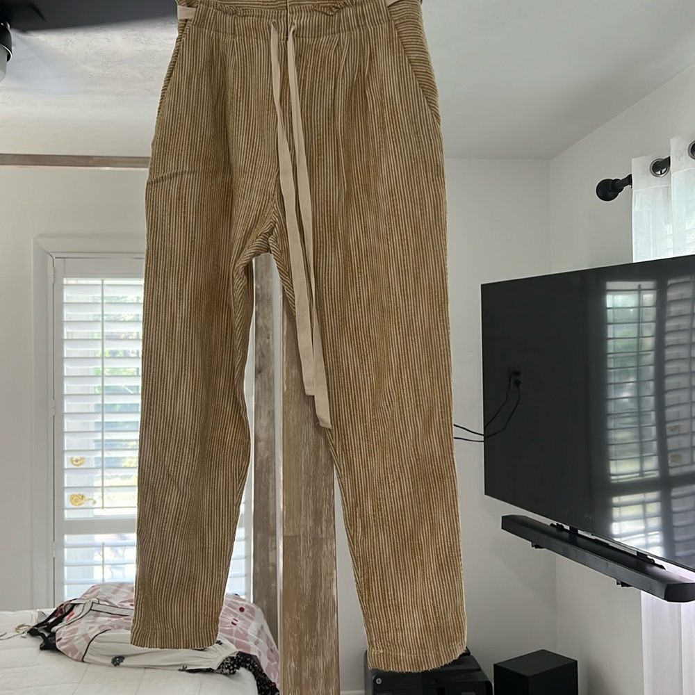 Free People trousers linen striped with drawstring tapered